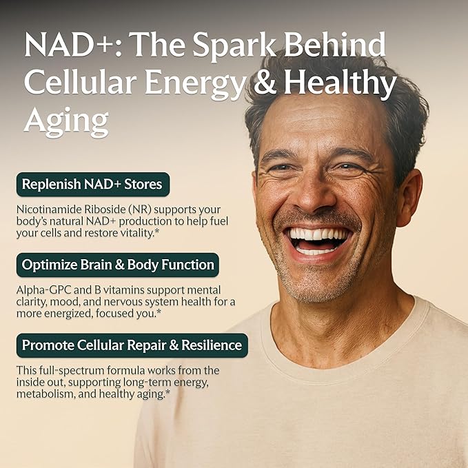 SHED NAD+ Supplement Vitality Complex with Nicotinamide Riboside (NR), Alpha-GPC, TMG & Methylated B Vitamins – Supports Energy, Focus, Cellular Health & Aging – 60 Capsules