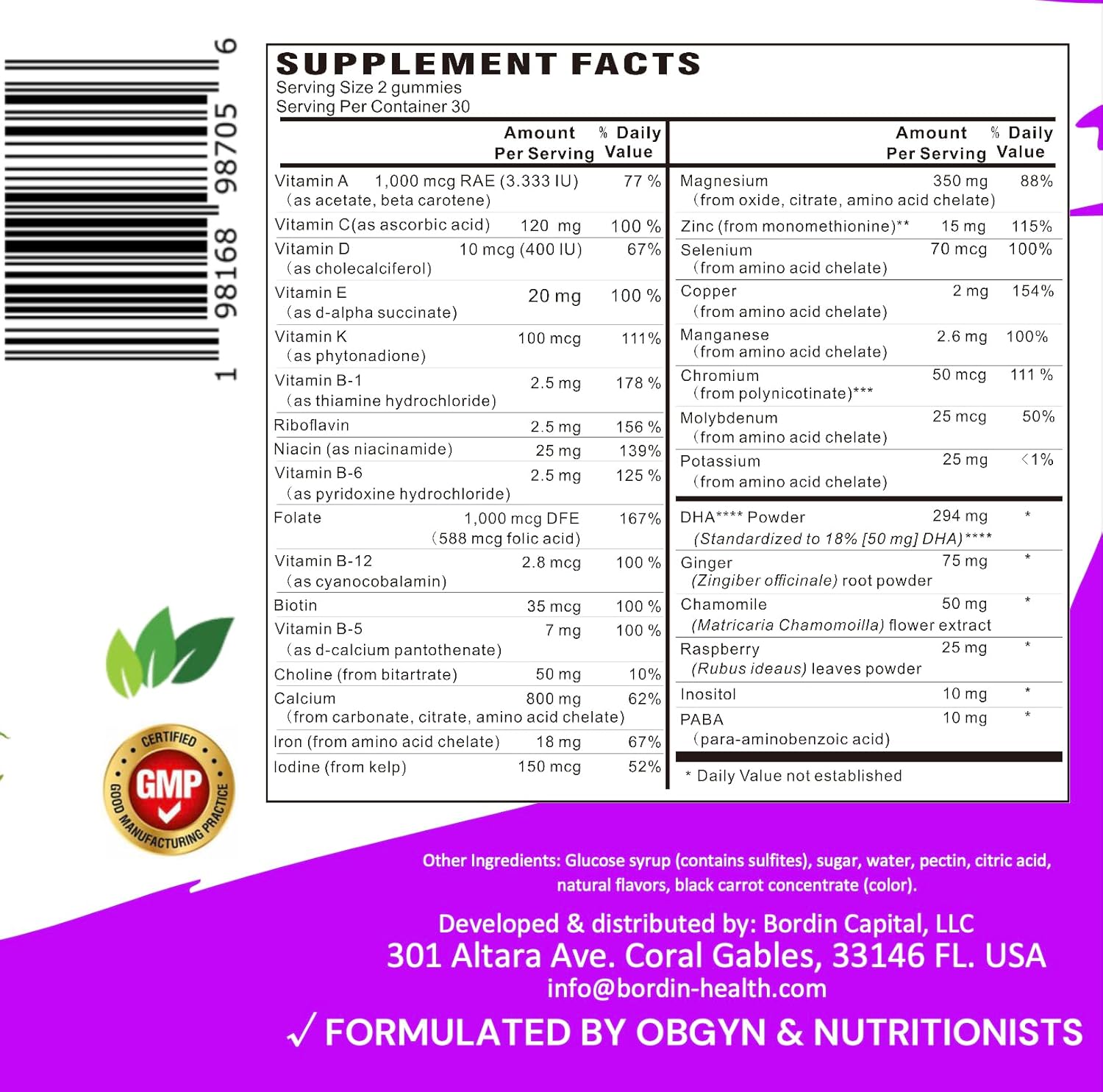 Complete Prenatal Vitamins, Folic Acid, Iron, Choline for Neural Tube Support, Omega-3 DHA for Fetal Brain Development, Calcium-Helper D3 & K2, Non-GMO Vegan Gummies