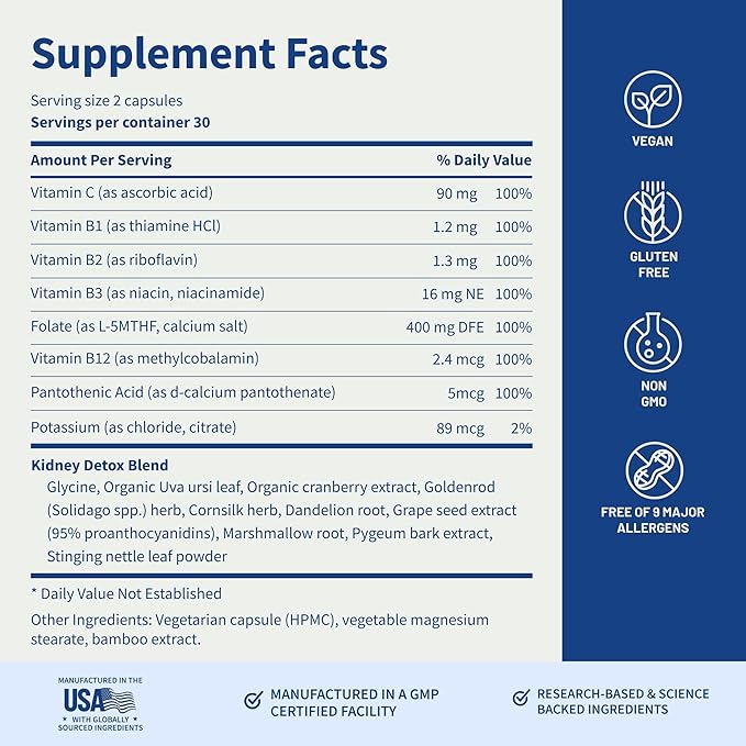 Snap Supplements Kidney Health Support Supplement - Kidney and Urinary Tract Health Support for Women and Men, 60 Vegetarian Capsules (30 Servings, 1 Month Supply)