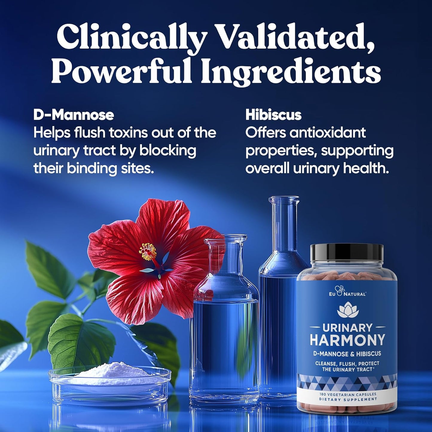 Urinary Harmony D-Mannose Supplement – Urinary Tract Health for Women – Cleanses and Flushes the Urinary System – Potent Clinical Strength Formula with DMannose and Hibiscus – 180 Fast Acting Capsules