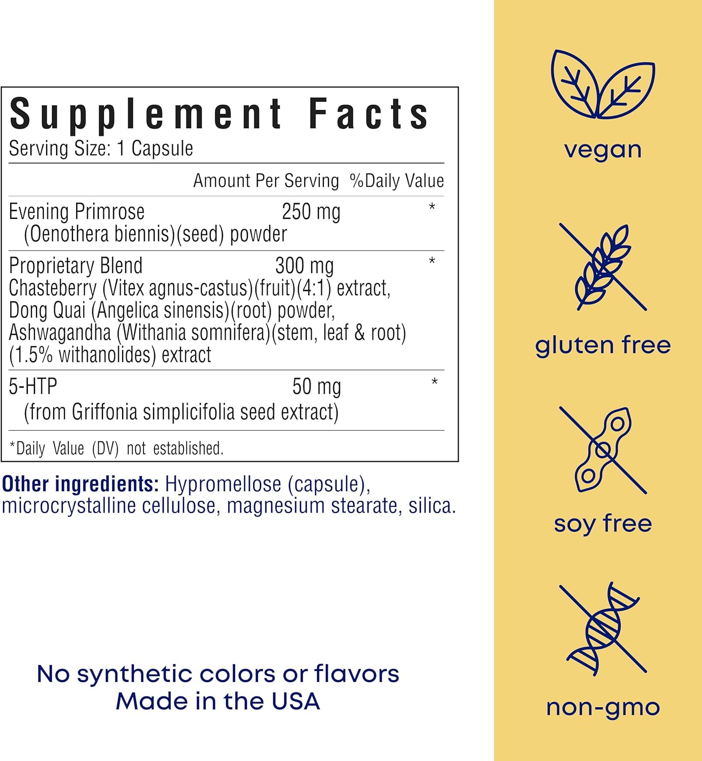 her own PMS, Supports PMS Symptoms, Promotes Positive Mood, Natural Hormone Balance, Helps Relieve Cramping, Hot Flashes Menopause Relief, Gluten and Soy Free, Vegan, 30 Capsules, 30 Servings