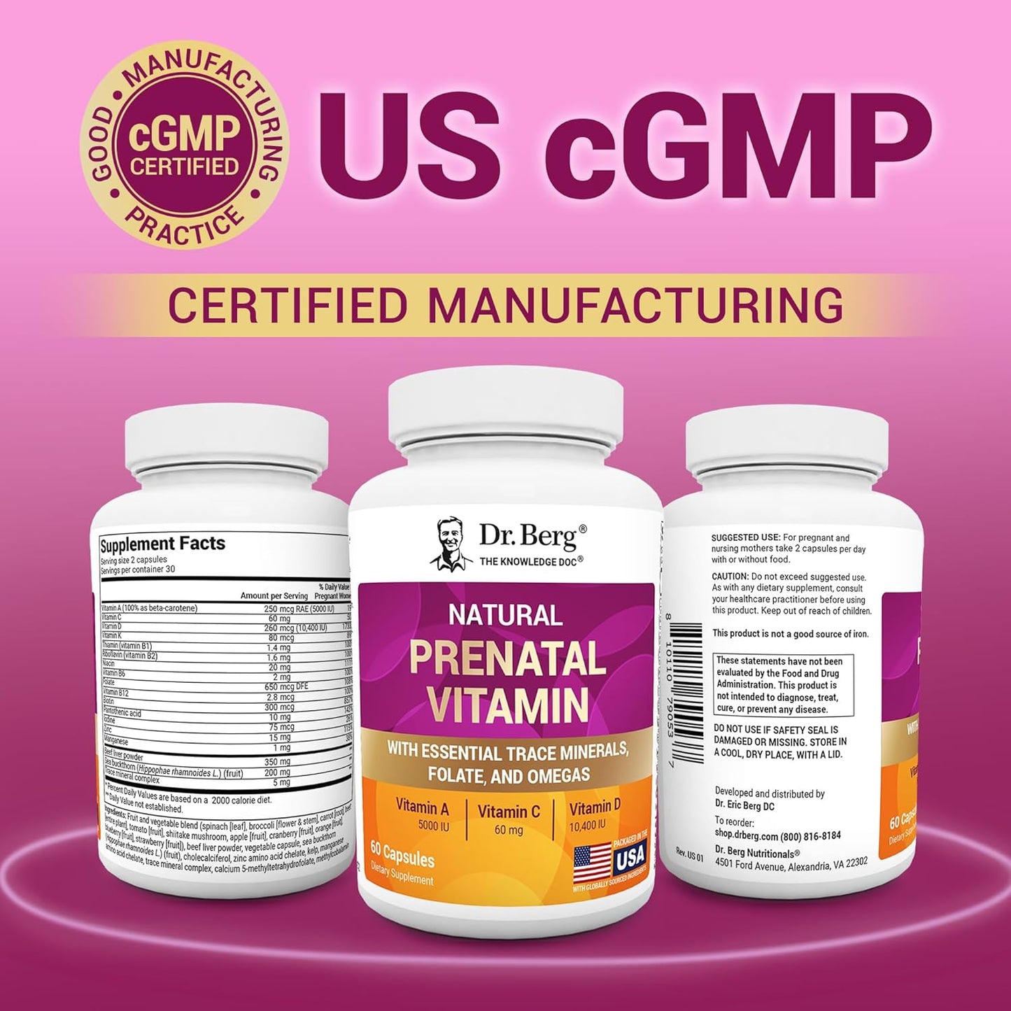 Dr. Berg Natural Prenatal Vitamins for Women (Pregnant & Nursing) - Prenatal Vitamins with Folate, Vitamins, Minerals, Omegas, &11 Powerful Superfoods - Womens Prenatal Multivitamin - 60 Capsules