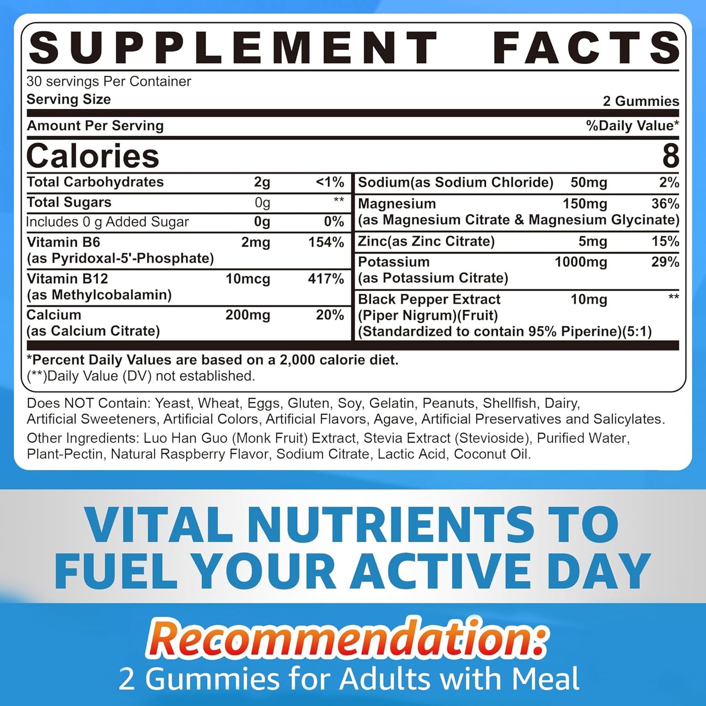 Potassium Citrate 1000mg Gummies, Potassium Magnesium Supplement + Calcium, Zinc, Sodium, Vitamin B6, B12, Support Leg Cramps, Electrolyte Balance, Body Performance, Energy Boost, Sugar Free, 60 Cts