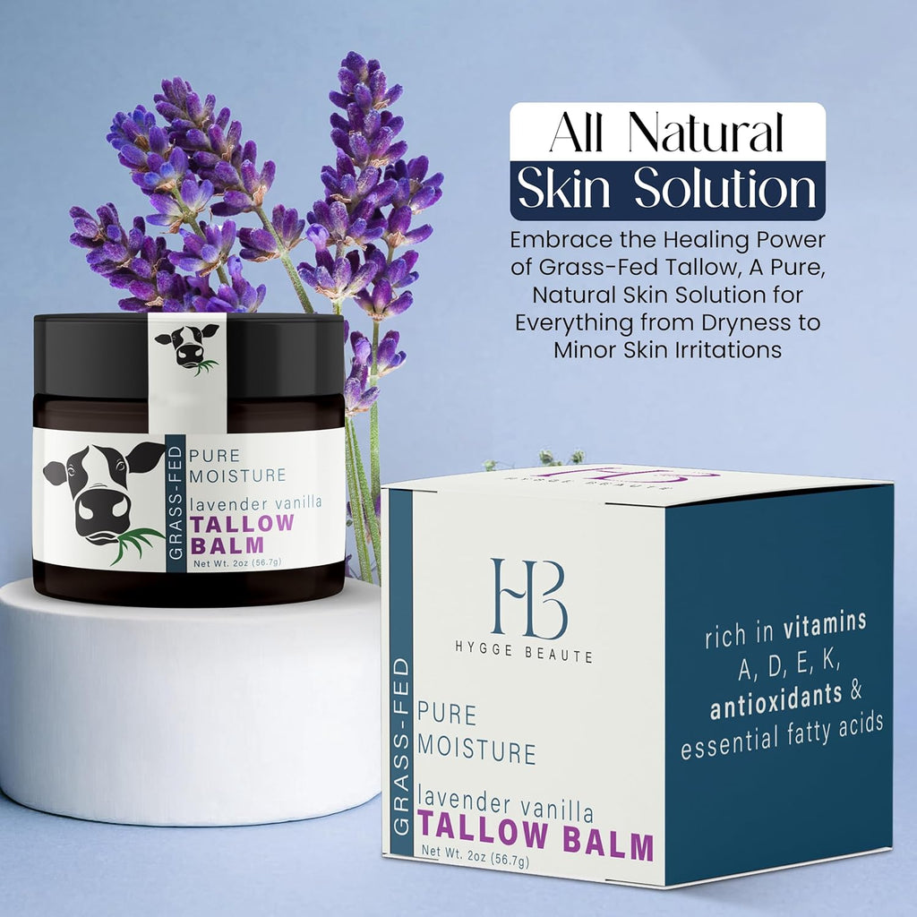 Beef Tallow for Skin - Handmade Organic Grass Fed Beef Tallow Face Moisturizer - Lavender Scented Beef Tallow Balm with Deep Hydration, Soothing Relief, Skin Repair is Great Gift Idea for Women
