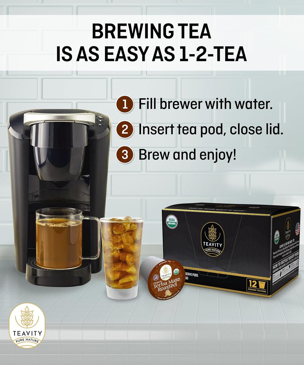Organic Yerba Roasted Mate Tea Pods for Keurig by Teavity (36 Tea Pods)