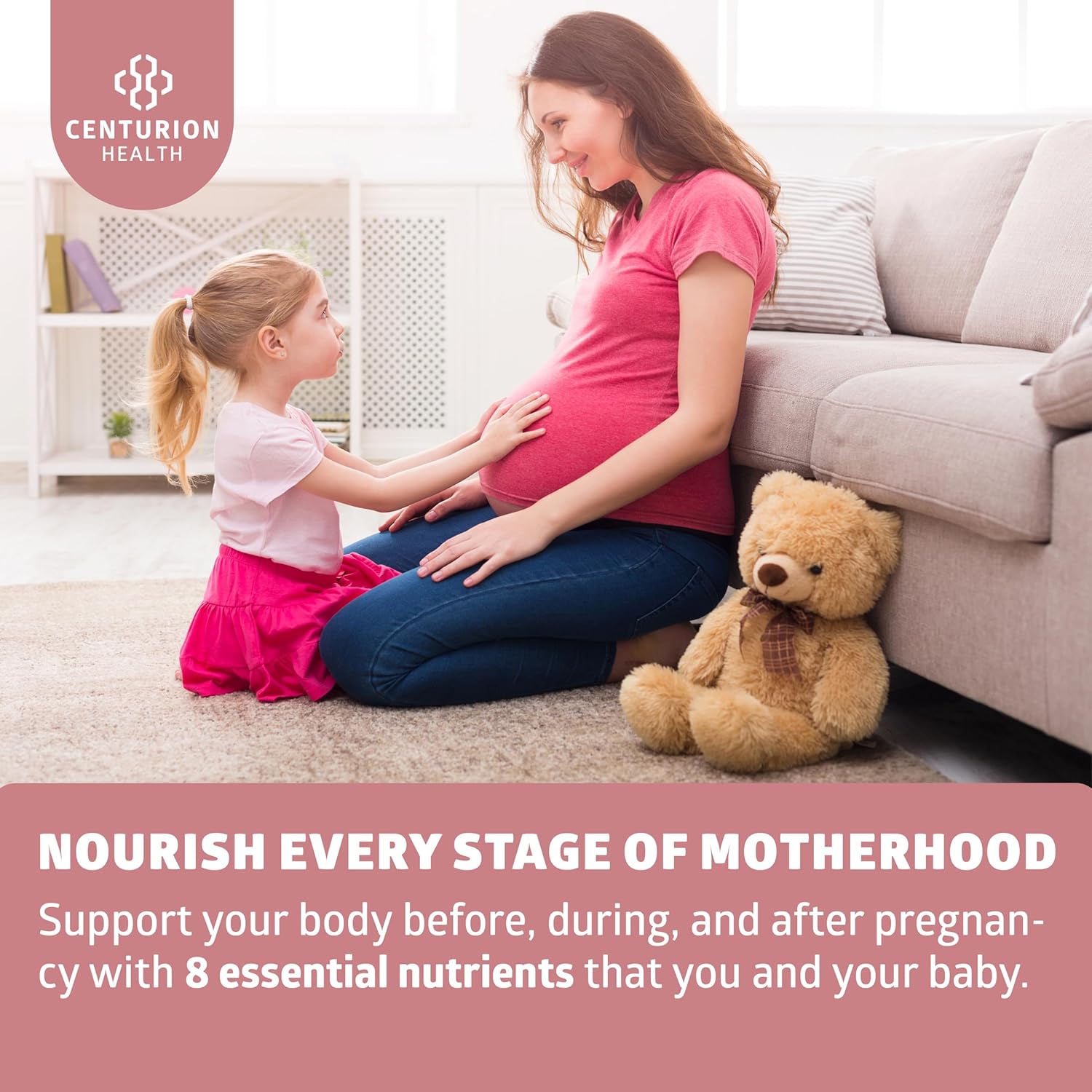 Centurion Labs Bump Mini Complete Prenatal Vitamins for Women with Folate, Choline, Carbonyl Iron, Zinc, Vitamin D3 and Vitamin B12 for Fetal Development and Pregnancy Support, 30 Caps