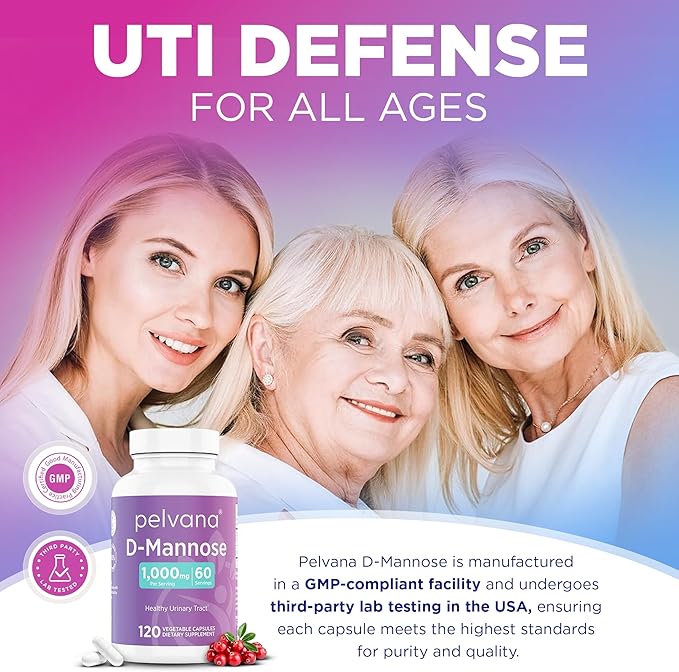 Pelvana D-Mannose 120 Capsules (500mg Each) – 1000mg per Serving – Assists & Maintains Healthy Urinary Tract, Flushes Impurities, Pure Ingredients, Gluten-Free – Third-Party Lab Tested, Made in USA
