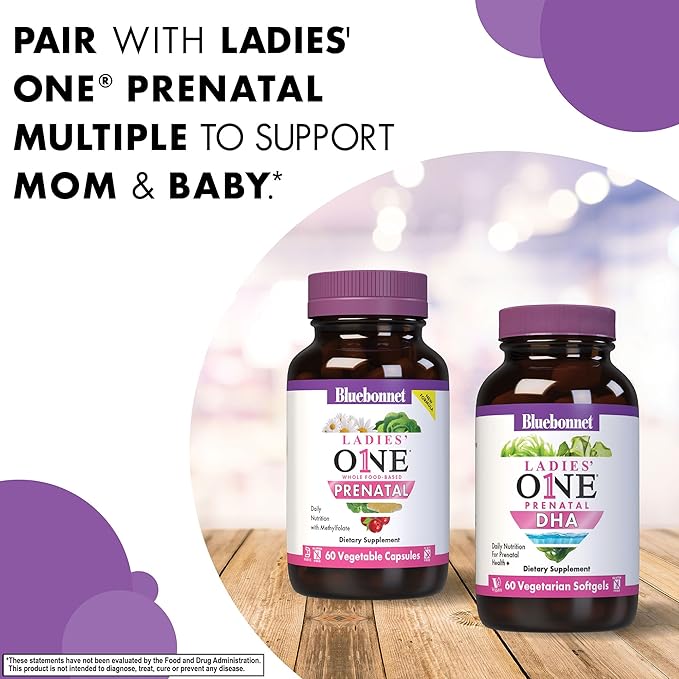 Bluebonnet Nutrition Ladies' One Prenatal DHA, Daily Nutrition for Prenatal Health*, Non-GMO, Vegan, Gluten-Free, 30 Vegetarian Softgels, 30 Servings
