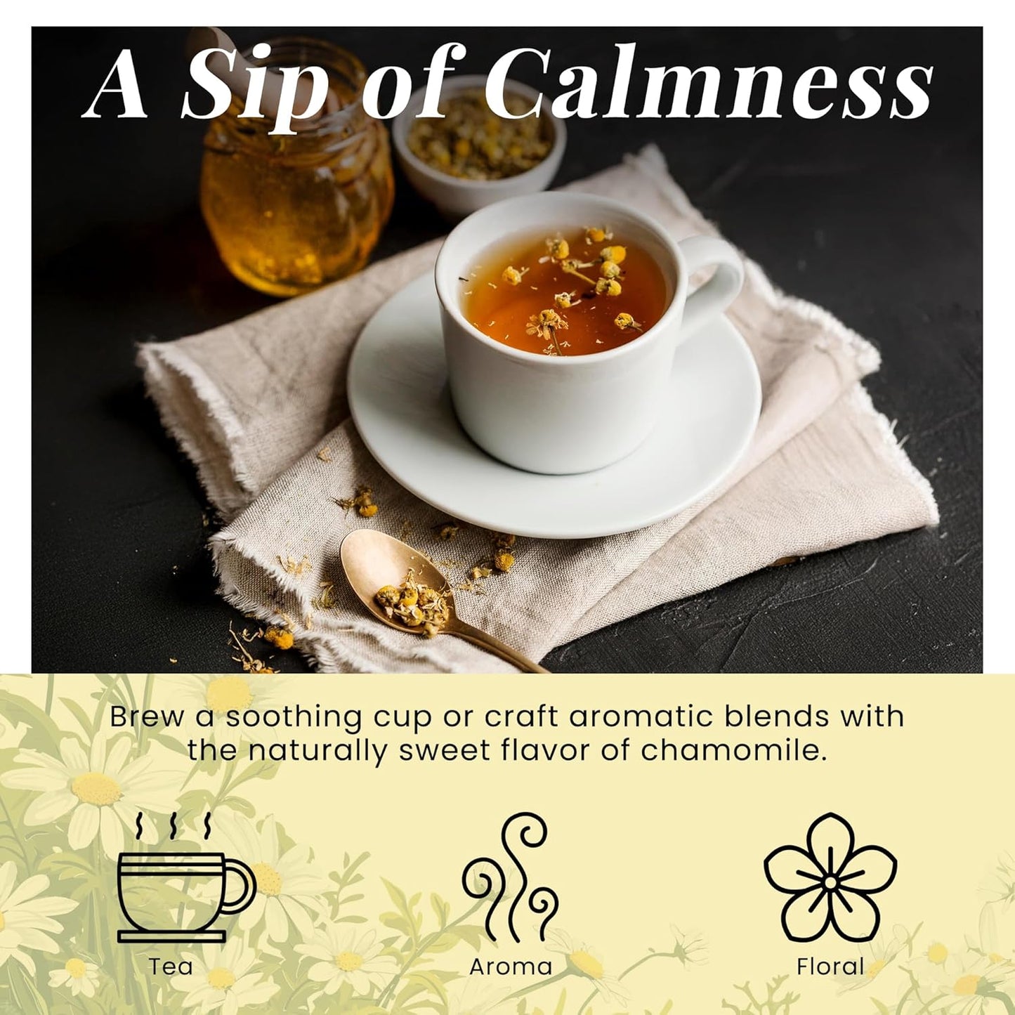 Chamomile Flowers 1 LB, 100% Natural Loose Leaf Chamomile Tea, Whole Dried Flowers for Herbal Tea, 1 LB Bulk Pack, Resealable Bag for Freshness - By Yogi’s Gift®