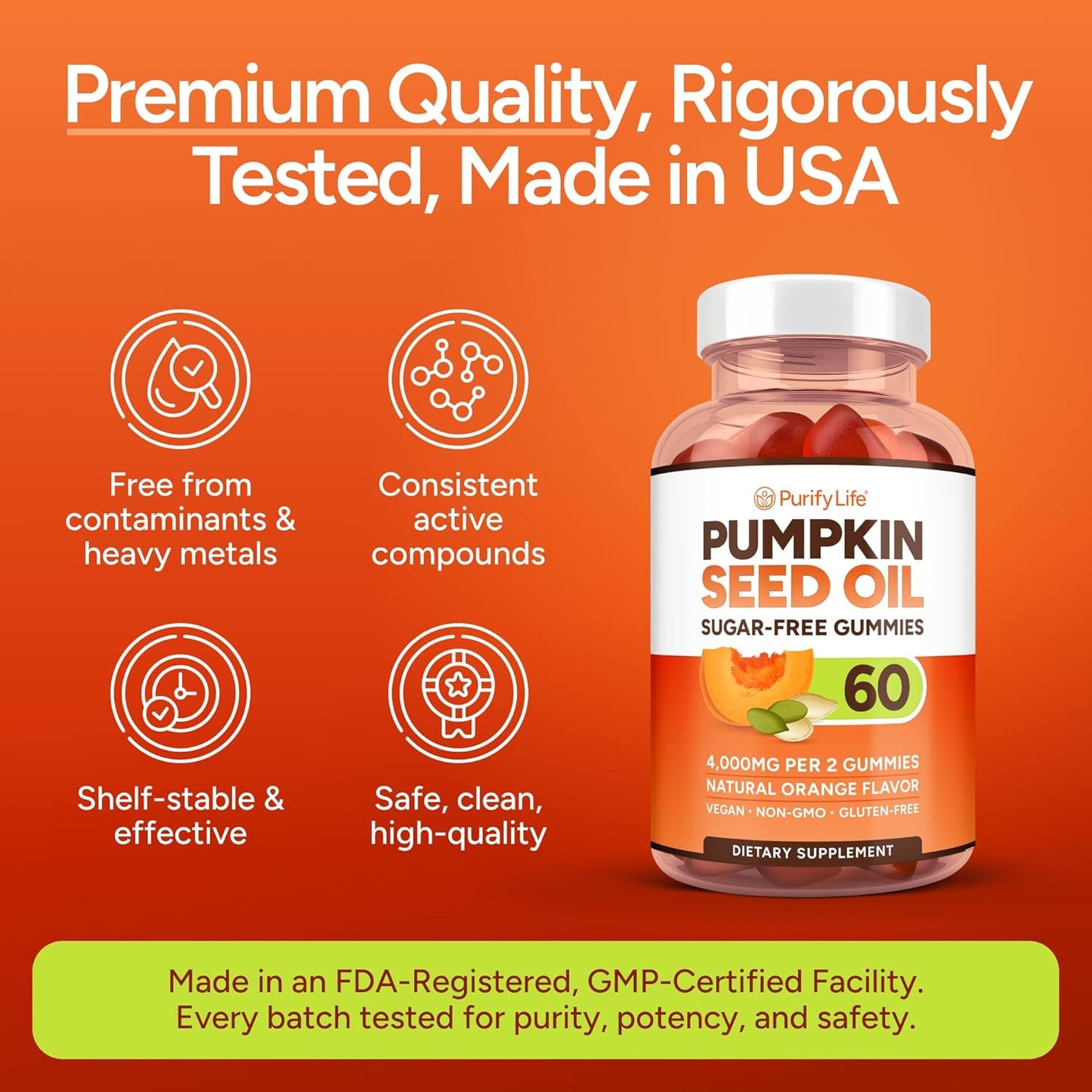 Sugar-Free Pumpkin Seed Oil Gummies (4,000mg/serving) Pumpkin Seed Oil for Hair Growth, Youthful Skin, Prostate Health, Immune & Urinary Tract Support-Natural Source of Essential Fatty Acids-60 Chews