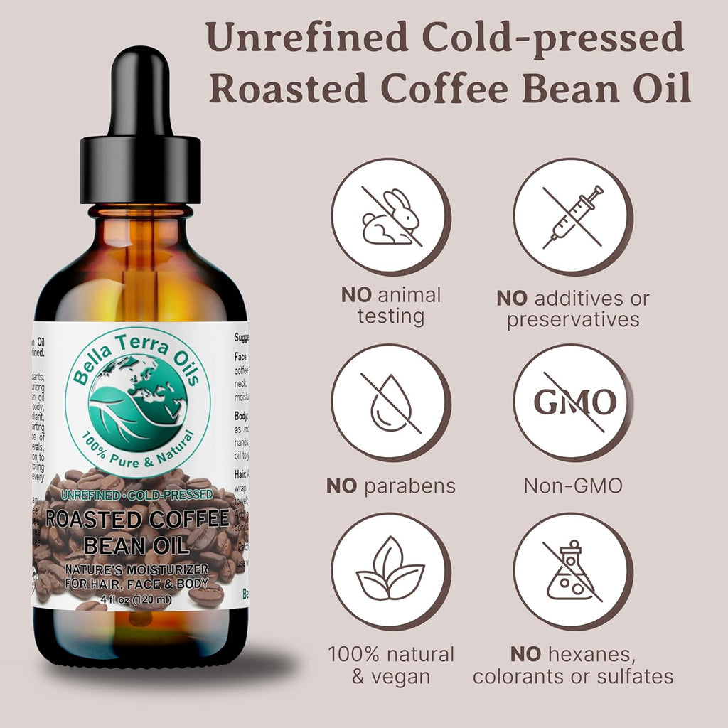 Bella Terra Oils - Roasted Coffee Bean Oil 8 oz - Celebrate the Pure Coffee Oils Essence, Packed with Vitamin E, Perfect for a Nourishing Skin Experience