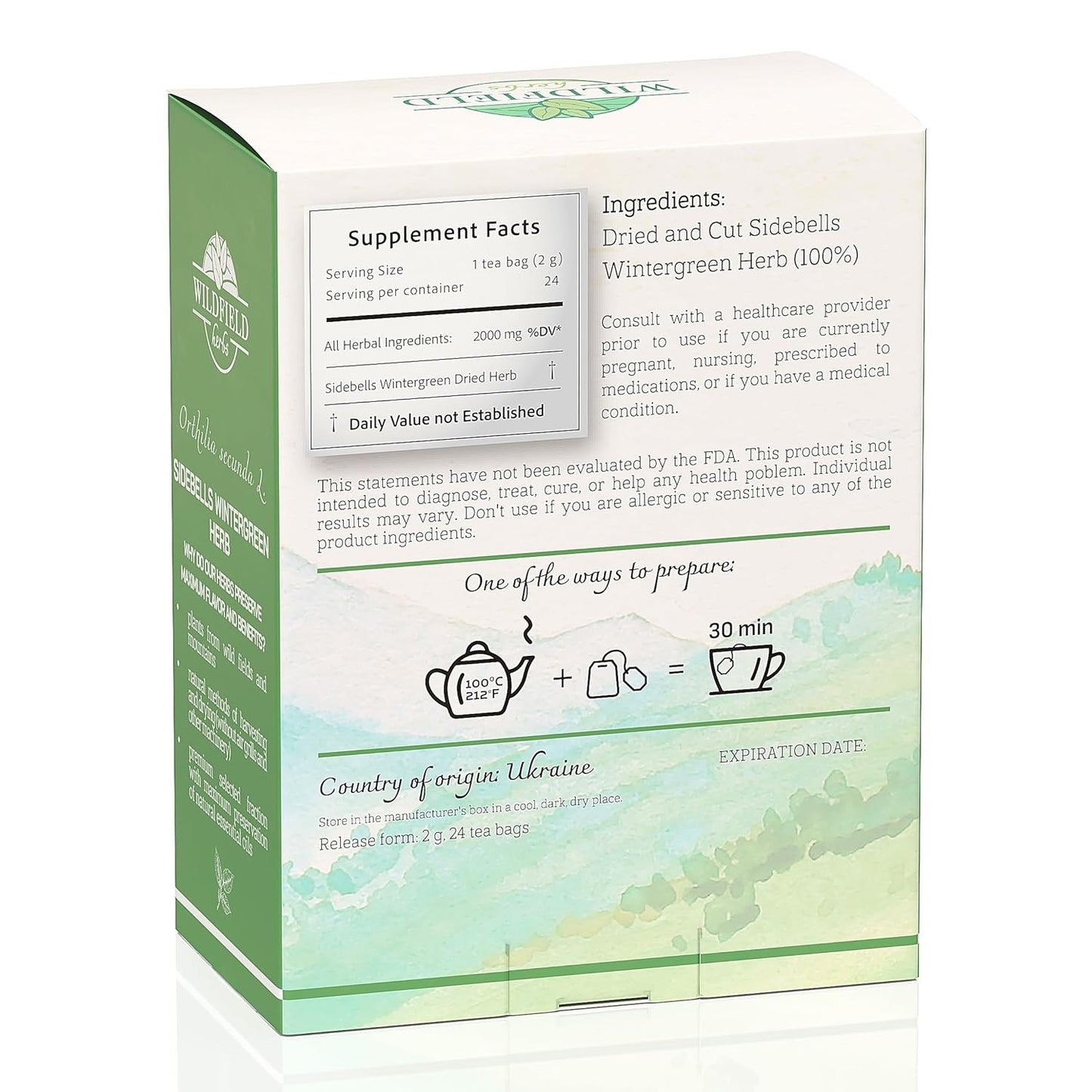 24 Bags Dried Cut Sidebells Wintergreen Herb Tea (Orthilia Secunda) - 24 Count 2g Tea Bags One-Sided Wintergreen Orthilia (Peralito)