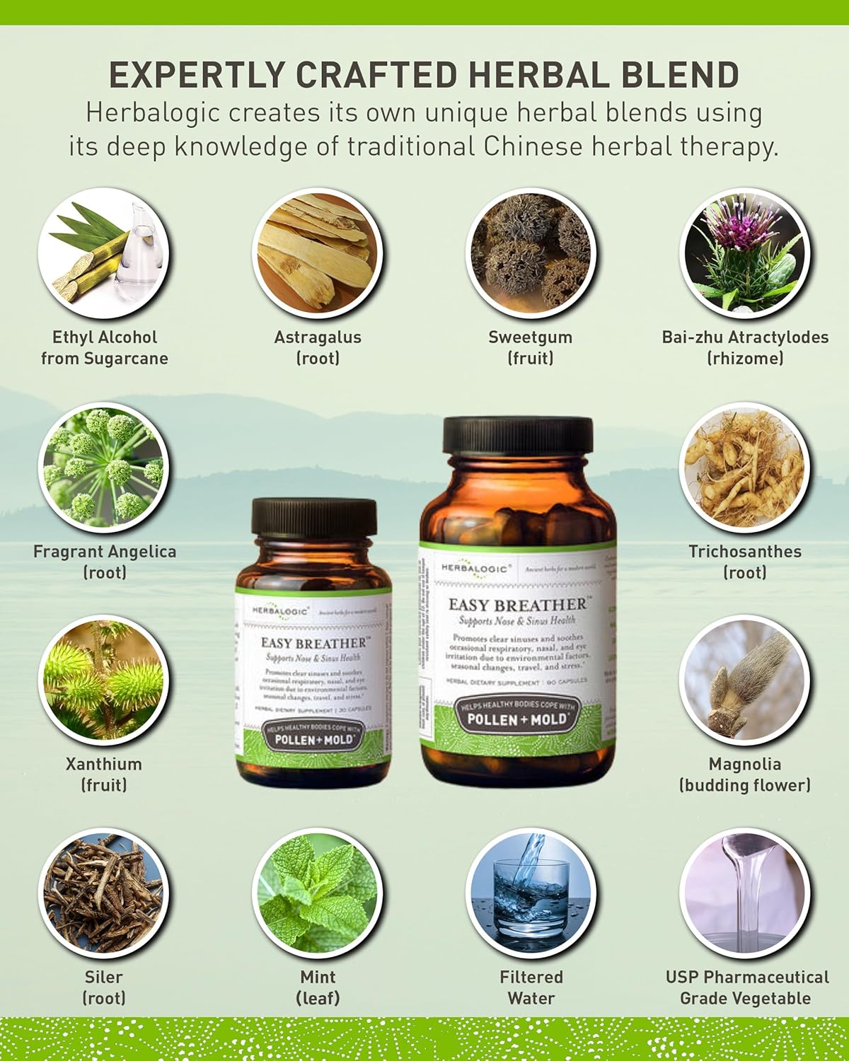 Herbalogic - Easy Breather Herb Capsules - Supports Nose & Sinus Health - Helps Healthy Bodies Cope with Pollen & Mold - Based on The Traditional Chinese Formula Yu Ping Fang San - 30 Cap Count