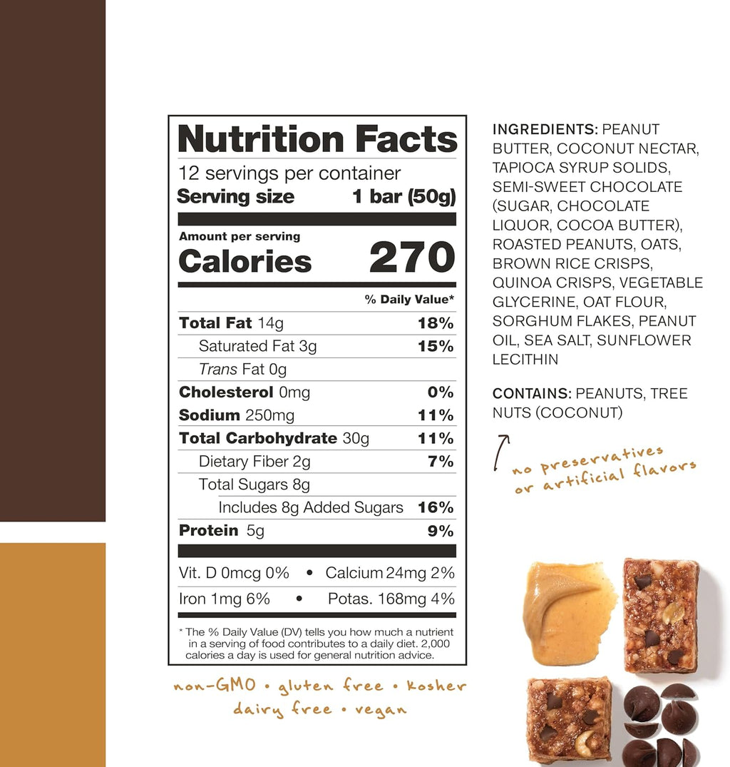 Skratch Labs Energy Bar | Peanut Butter + Chocolate (12 Pack) | Plant Based Healthy Snack | Low Sugar - 5g Protein | Non-GMO, Gluten Free, Soy Free, Vegan, Kosher