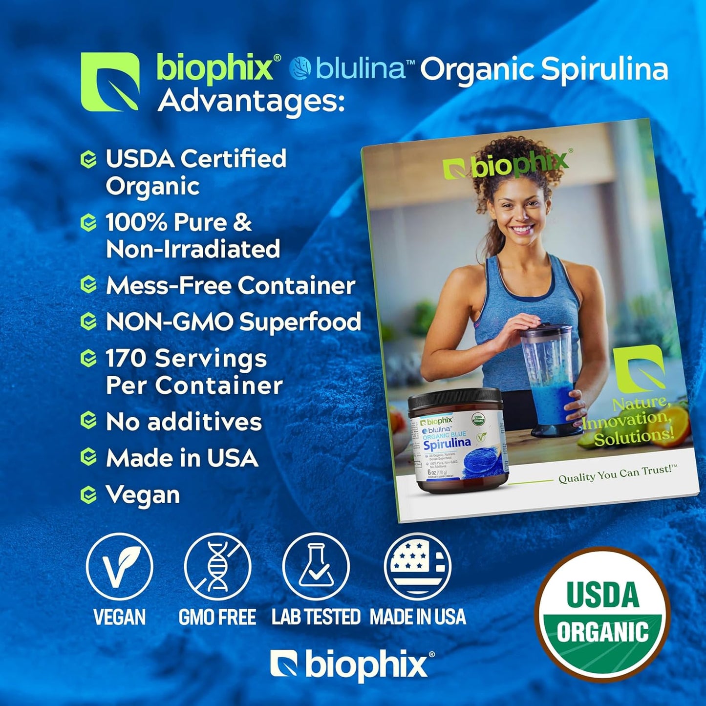 biophix Blue Spirulina Powder Organic Blulina 6 oz - Algae Organic Spirulina Powder 170 Servings - Superfood Supplement - Natural Blue Pigment - Espirulina en Polvo Organica Pura Azul