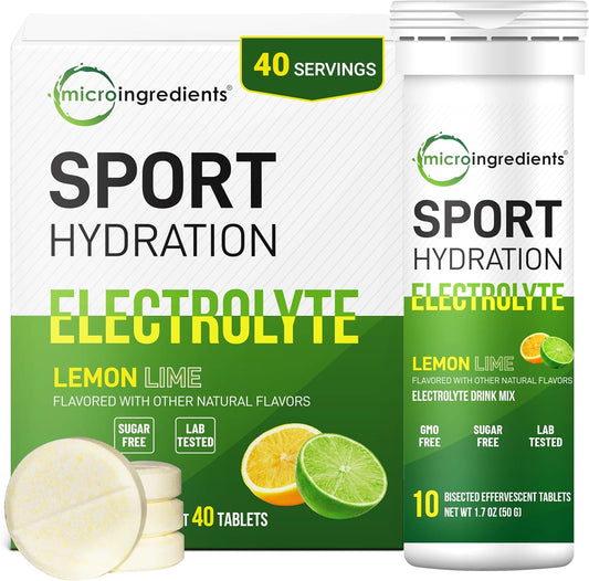 Fizzy Electrolyte Drink Tablets, 4 Pack (40 Bisected Pieces) | 160 Servings | No Sugar Electrolytes Powder Alternative | Daily Hydration with Sodium, Potassium & Magnesium | Natural Lemon Lime Flavor