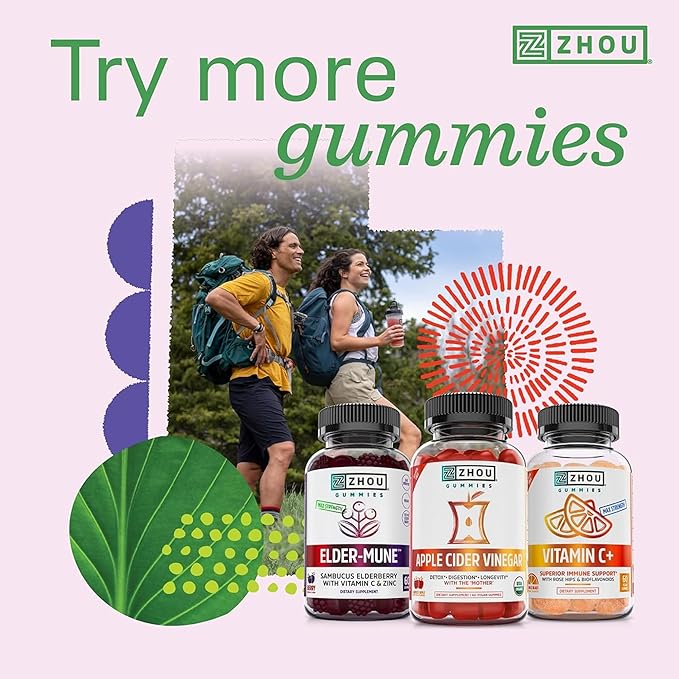 Zhou D3+K2 - Vitamin D3 K2 Supplement for Women & Men, Immune Support Vit D3 and K2 Gummy, Gelatin Free Formula with 5000 IU of D3 and MK-7 - 60 Veggie Gummies (Pack of 1)