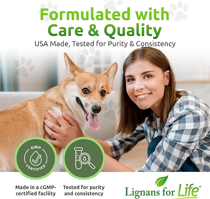 Lignans For Life Flaxseed Lignans for Dogs & People - Organic Flaxseed Supplement for Hormone Support, 15mg 90 Capsules, Flax Seed for Dogs & Women, High-Fiber