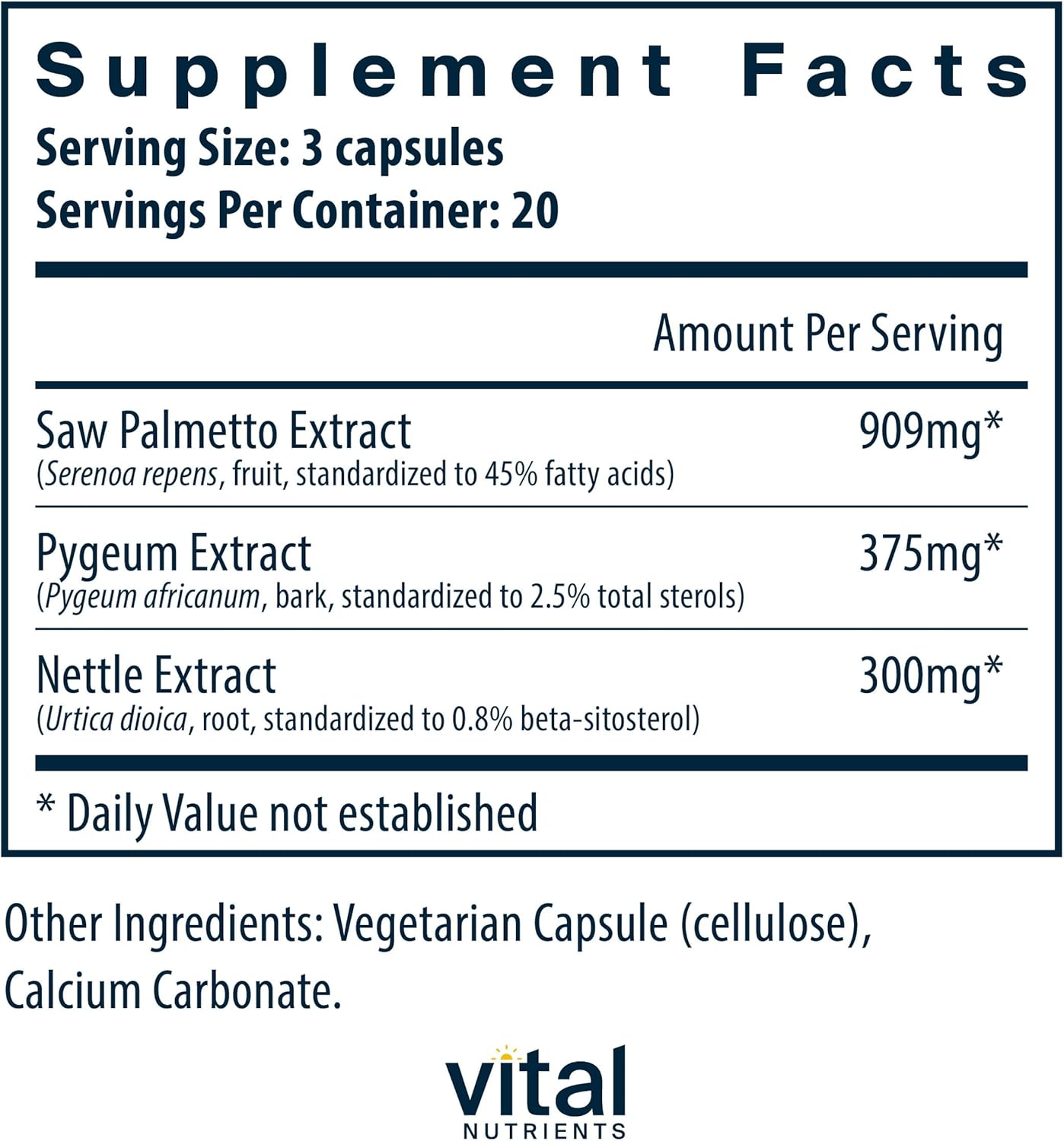 Vital Nutrients Saw Palmetto with Pygeum & Nettle Root - Vegan Saw Palmetto for Men Supports Healthy Prostate Function* - Gluten, Dairy, Soy Free - 60 Capsules