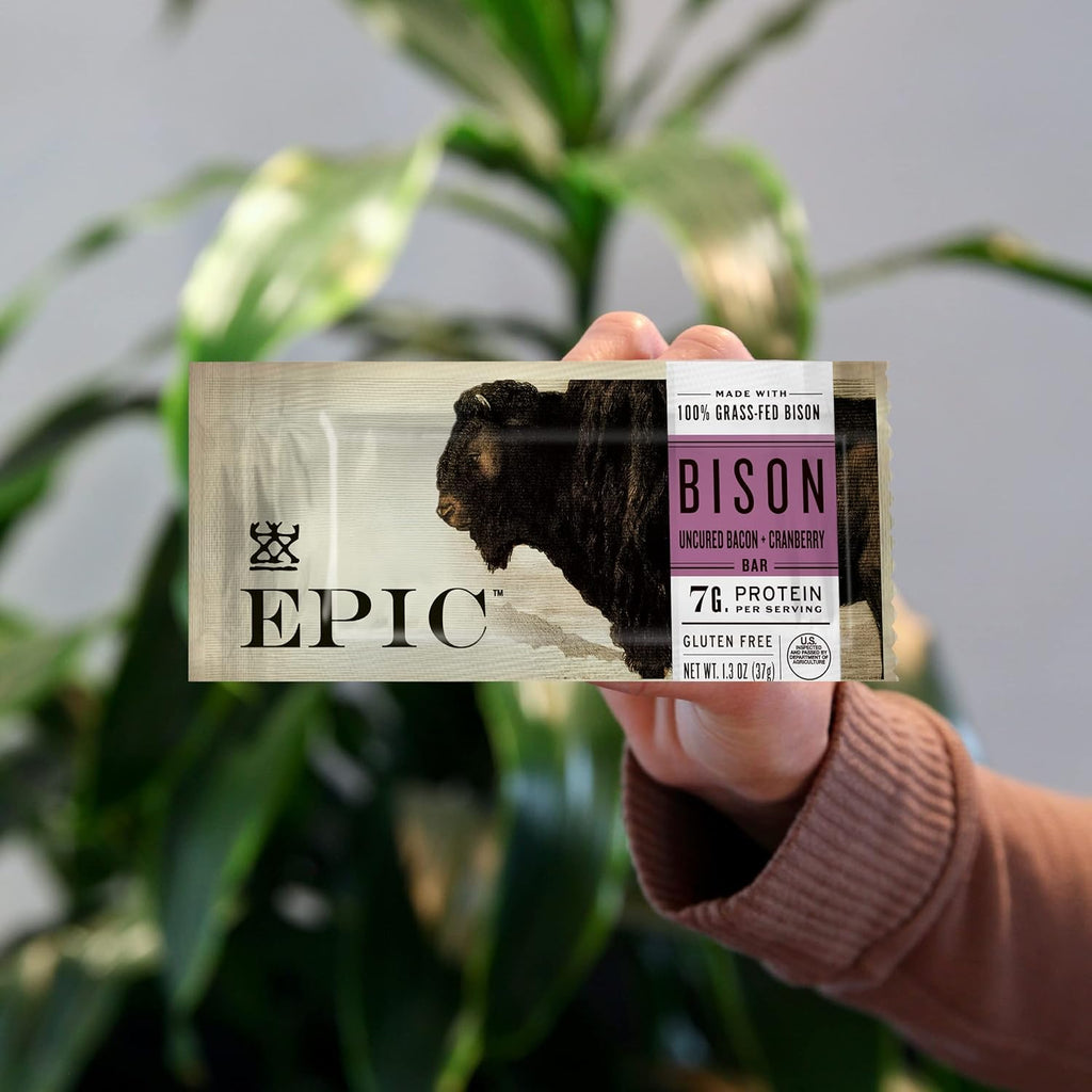 EPIC Bison Bacon Cranberry Bars, Grass-Fed, 12 Count Box 1.3oz bars