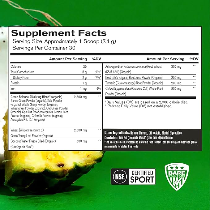 BARE PERFORMANCE NUTRITION, BPN Strong Greens Superfood Powder, Improved Digestion, Increased Energy, Immune System Support, Pineapple Coconut