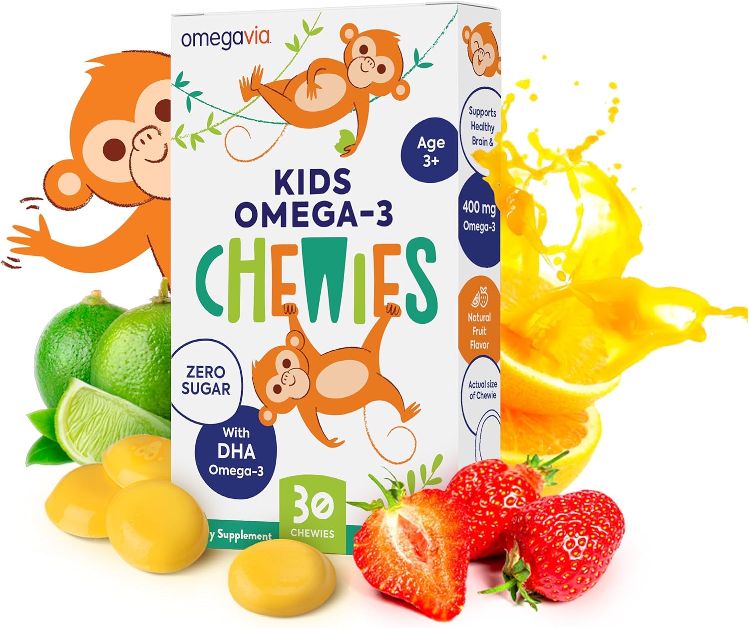 Omega 3 Gummies - Ultra-High DHA Chewable Gel Gummy - Omega 3 for Kids Supports Brain & Eye Health - Sugar-Free Natural Fruit Flavor - Kids Omega 3 Fish Oil Gummies (30 Count)