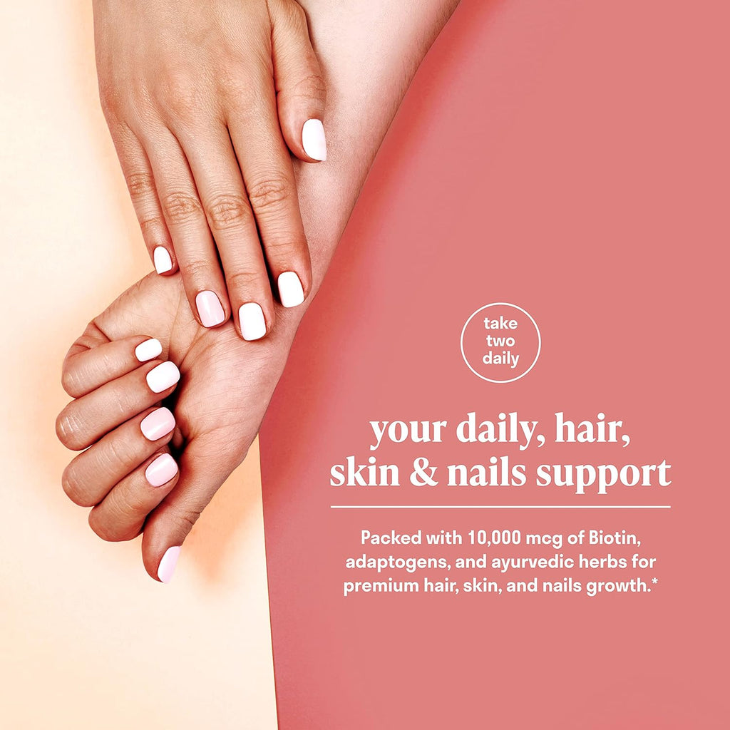 Hair Vitamins - Biotin 10000 mcg with Vitamin A, E, C, D & Adaptogens to Support Hair, Skin & Nails - Biotin Supplement for Health & Growth | Vegan, Non-GMO, Gluten Free | 60 Capsules & 30 Servings