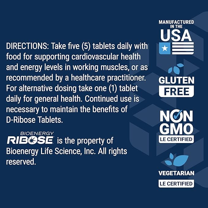 Life Extension D-Ribose Tablets, plus calcium, helps maintain healthy energy levels in heart and muscle, encourages the production of ATP, gluten-free, non-GMO, vegan, 100 vegetarian tablets