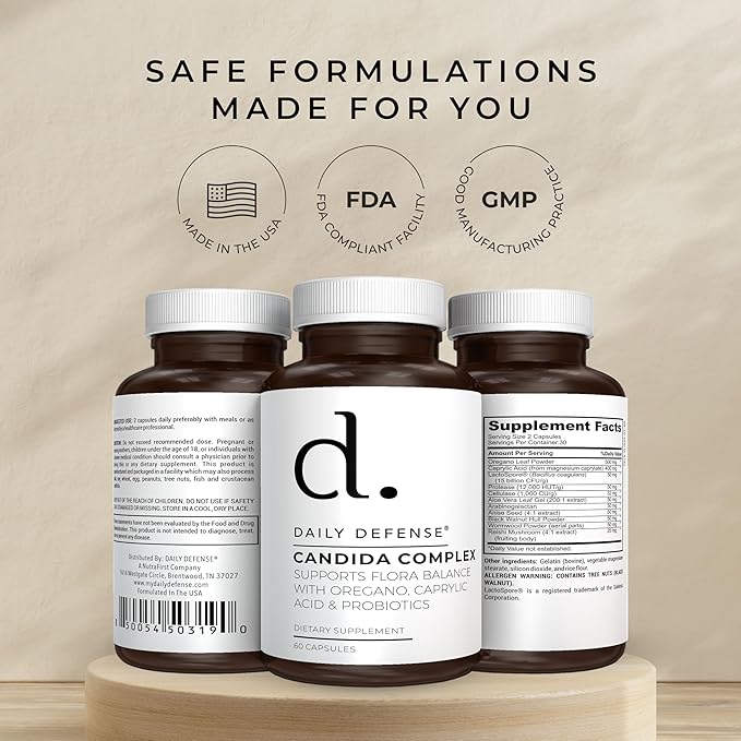 Candida Flush & Cleanse 60 Count Gut Support for Balanced Gut Flora with Oregano, Caprylic Acid,Probiotics, & Digestive Enzymes - Non GMO Dietary Supplement