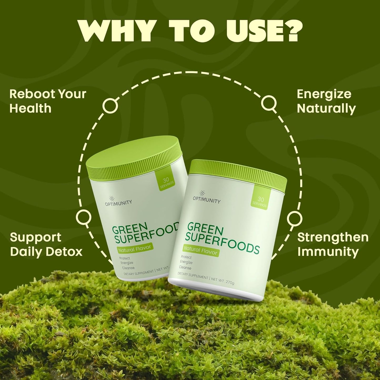 Green Superfoods Powder - Unflavored – Organic Greens Blend with Spirulina, Probiotics & Digestive Enzymes – Detox, Immune & Gut Health Support – 30 Servings (30 Servings, Unflavoured)