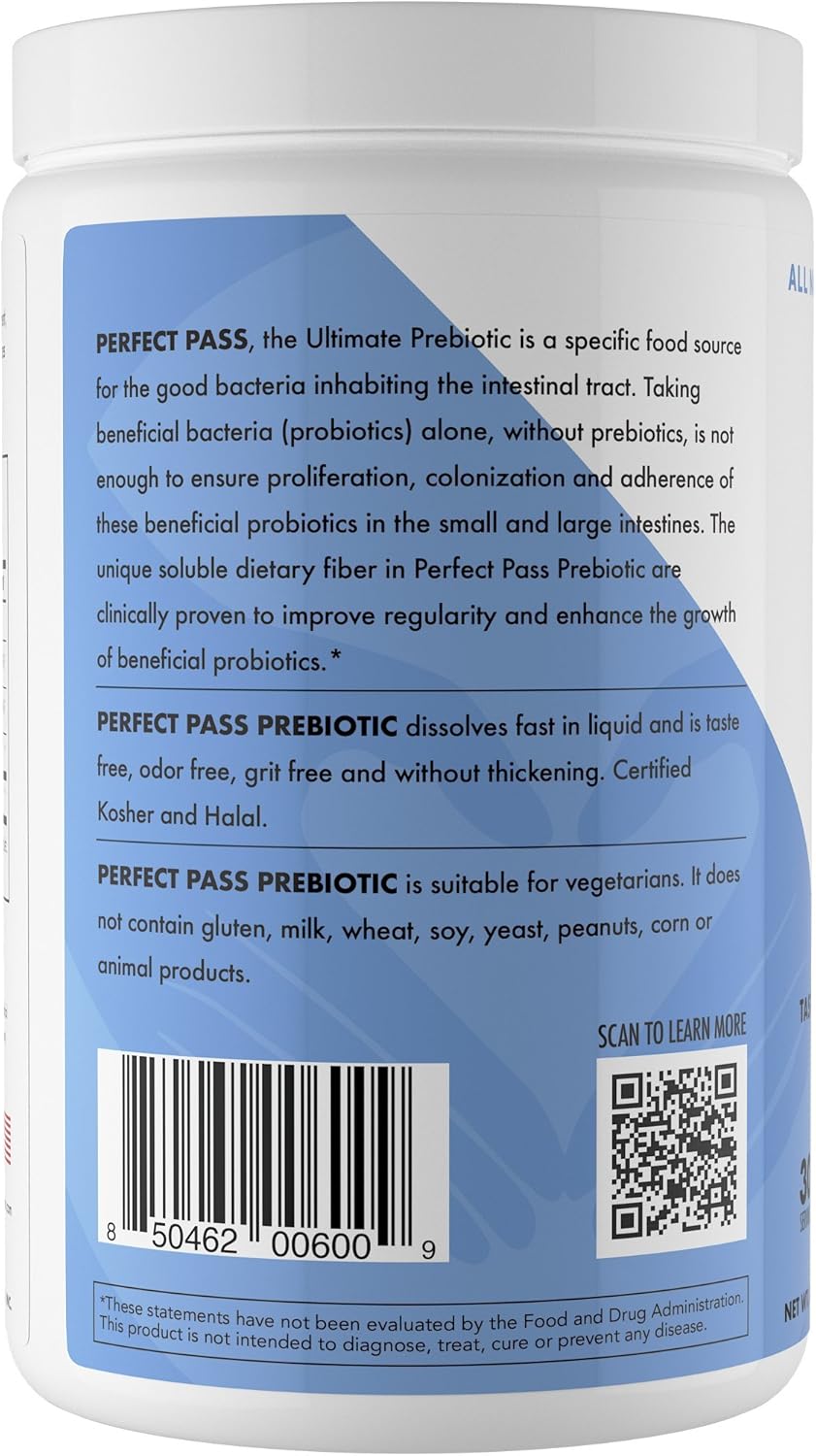 PERFECT PASS Prebiotic PHGG Partially Hydrolyzed Guar Gum 210g Powder - 100% Natural Gluten Free Non GMO - Certified Kosher Vegetarian Sugar Free