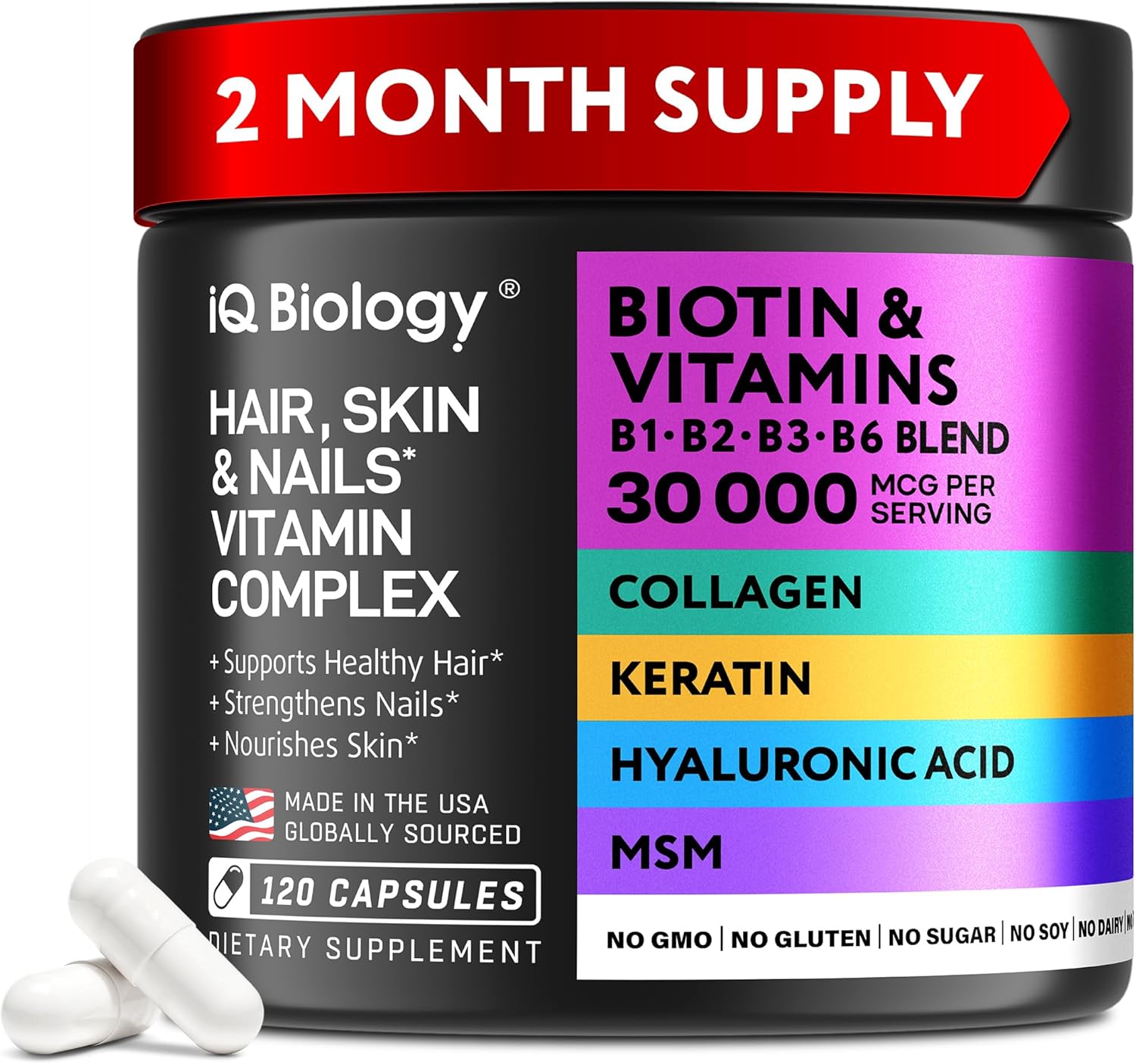 Biotin Collagen Keratin Neem Supplement - Hair Growth Vitamins for Women & Men - 10000mcg Biotin with Hyaluronic Acid & B Complex - Healthy Hair Loss Support - Skin and Nails Care - 120 Caps