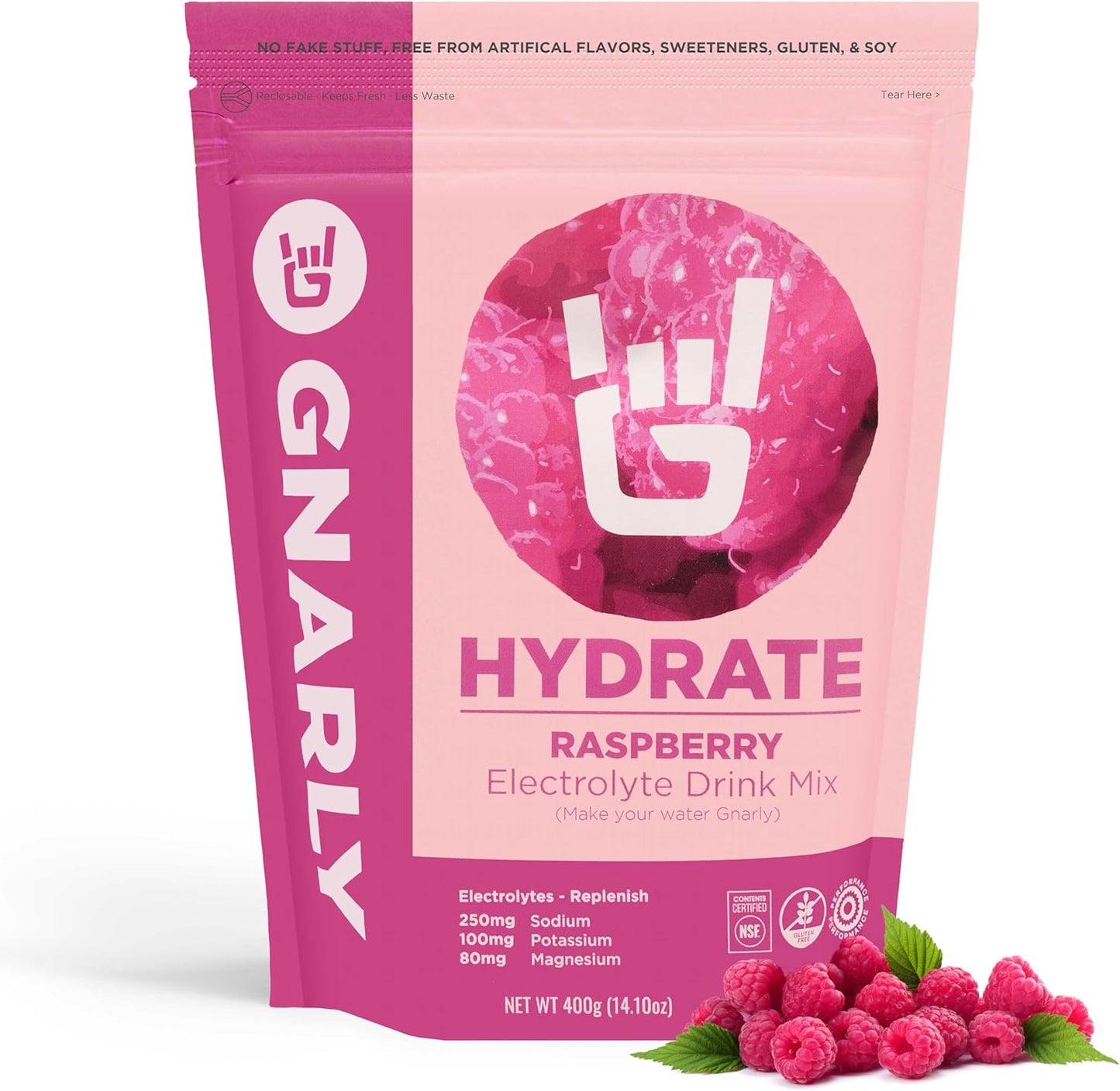 Gnarly Nutrition Hydrate Electrolyte Powder – Raspberry Exercise Hydration Drink Mix – NSF Contents Certified – Electrolyte Solution, Performance & Recovery – Raspberry, 14.10 oz