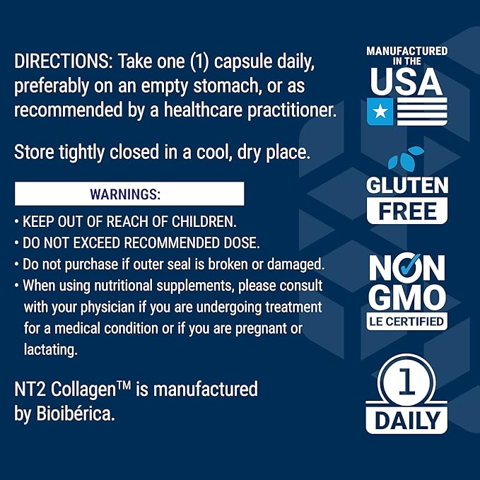 Life Extension NT2 Collagen™, Joint Health Supplement for Joint Comfort & Mobility, Gluten-Free, Non-GMO, 1 Daily, 60 Small Capsules