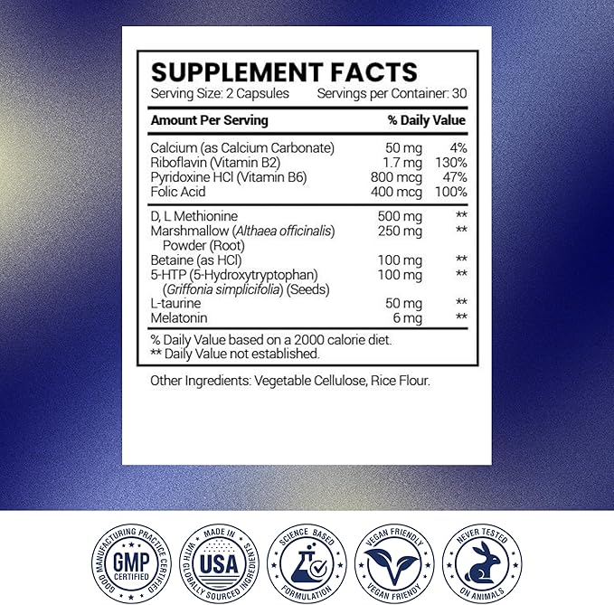 Research Verified Acid Reflux Relief - Soothe GI Problems - Melatonin, 5-HTP, Marshmallow Root - 60 Capsules - Vegan