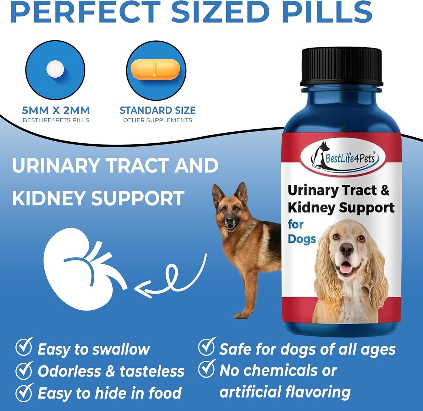 BestLife4Pets Dog UTI Kidney Support, Natural Urinary Tract Infection Treatment, Renal and Bladder Control Supplement, Easy to Use Pills 2 Pack