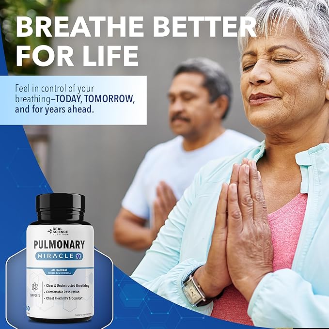 Pulmonary Miracle COPD Relief and Lung Detox Capsules to Clear Lungs & Aid Breathing - Lung Support Supplement with Vinitrox & GABA for Long-Term Cough & Respiratory Relief, 60 Caps