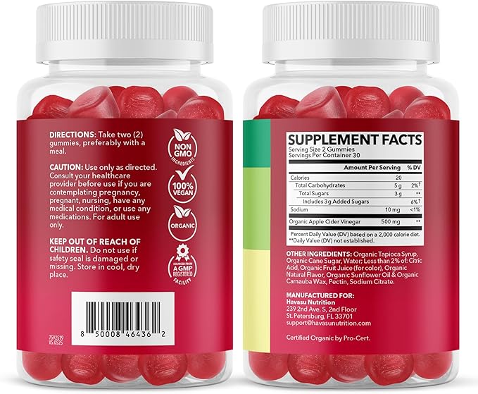 Apple Cider Vinegar Gummies - Organic ACV Vitamins for Digestive Health, Metabolism & Gut Support - 60 Count - Vegan, Non-GMO, Gluten-Free - Delicious Flavor & No Harsh Taste - 1 Month Supply