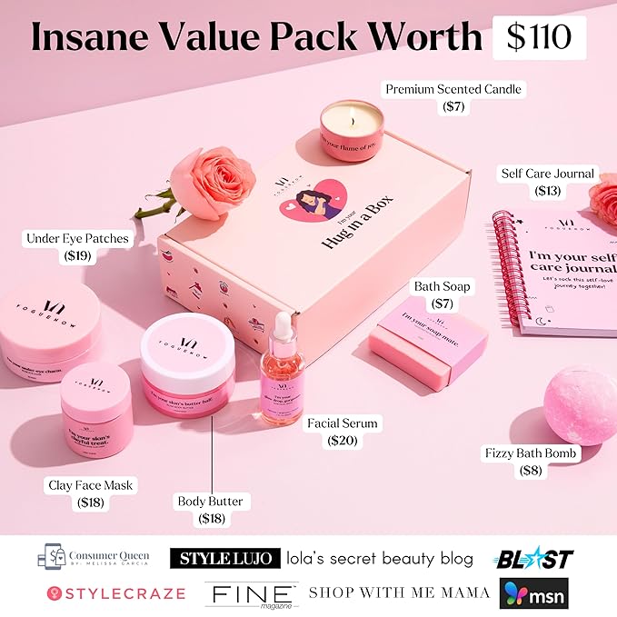 Spa Gifts for Women - Valentines Gift (Set of 8) - Premium Self Care Spa Kit- Bath, Skin Care Sets & Self Care Items - Pampering Valentine Gifts for Women, Spa Gift Basket, Galentines Day Gifts