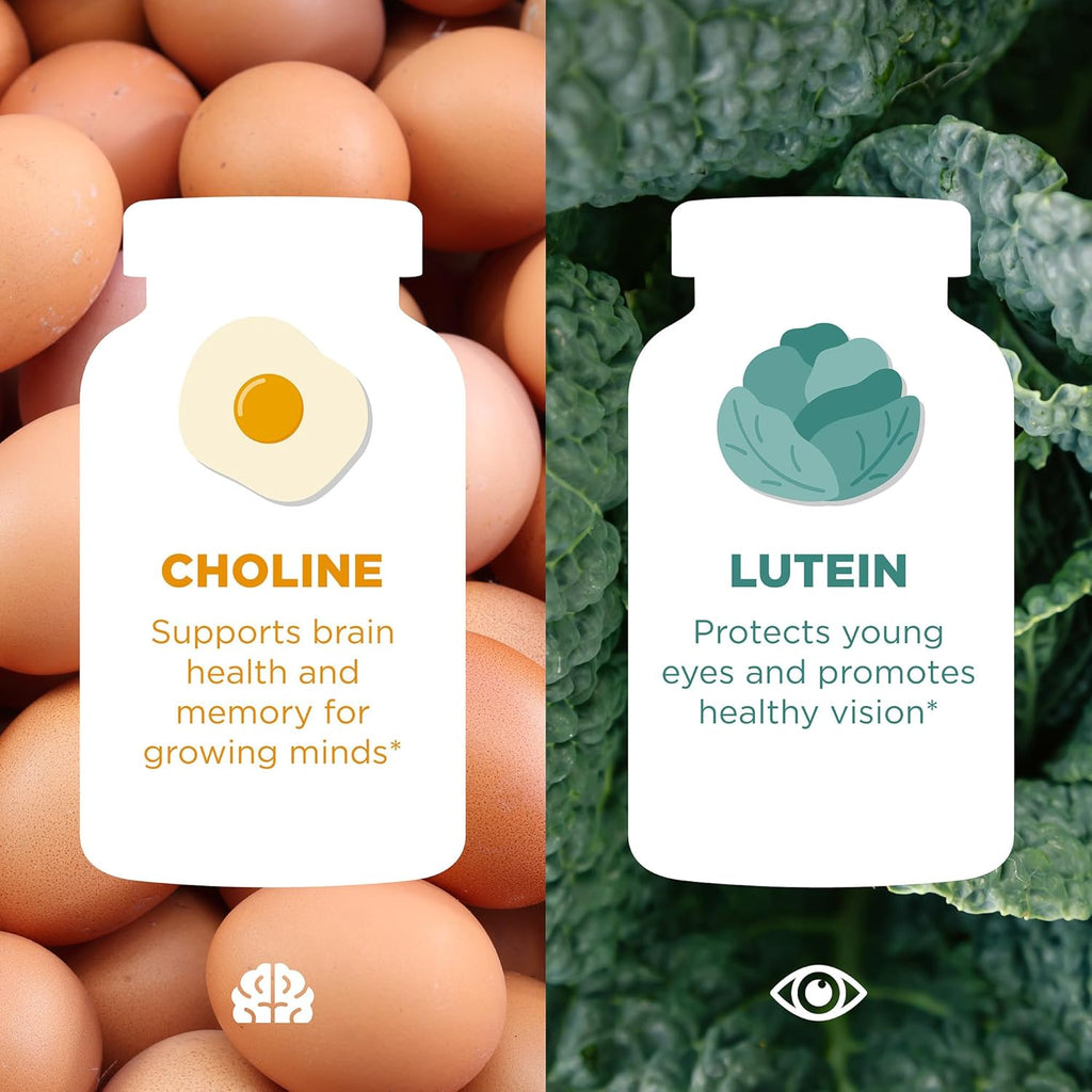 Hyland's Kids Multivitamin + Brain & Eye Health, Sugar Free Natural Mixed Berry Flavored Gummies with Choline, Lutein & Omegas, 60ct Bottle