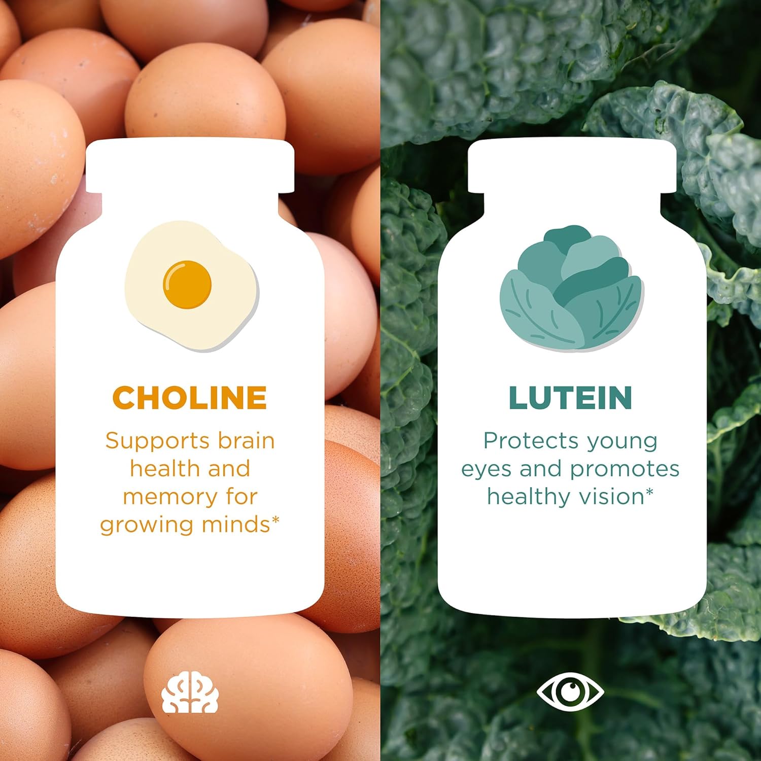 Hyland's Kids Multivitamin + Brain & Eye Health, Sugar Free Natural Mixed Berry Flavored Gummies with Choline, Lutein & Omegas, 60ct Bottle