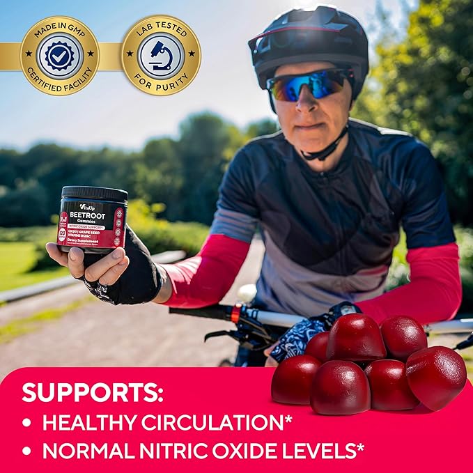 Beet Root Gummies – Nitric Oxide Beets Supplements – with CoQ10, Grape Seed, Vitamin C, B12 & B3 – 120 Beets Chews