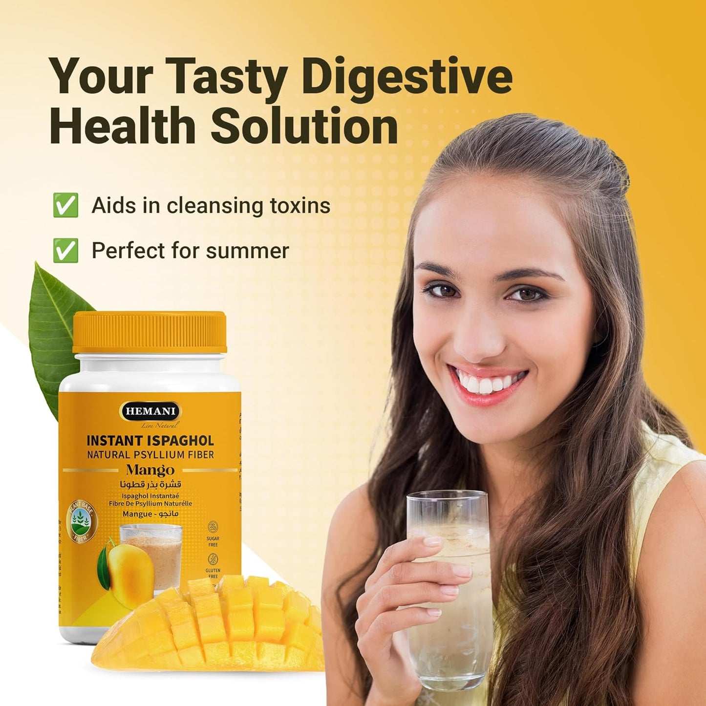 Hemani Instant Psyllium Husk Ispaghol 100g | Mango Flavored On-The-Go Fiber Supplement | Supports Digestive Health | Add to Water for a Refreshing Drink