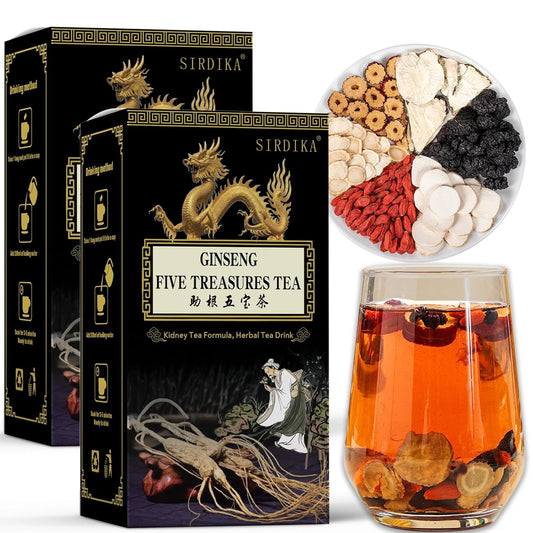 Ginseng Five Treasures Kidney Care Tea - Zhu Gen Wu Bao Cha - Men's Herbal Tea (20 bags/2 boxes)