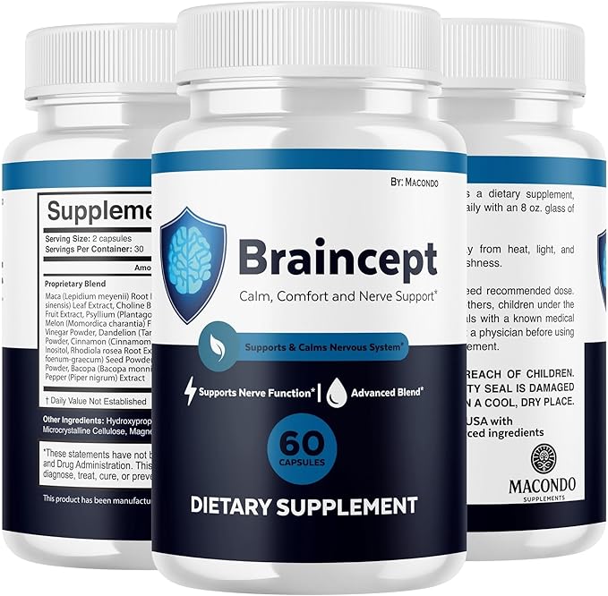 (2 Pack) Braincept Capsules - Official Brain Cept Nerve Support, Supplement Health Memory Natural Premium Advanced Formula for Overall Health Wellness - 120 Capsules for 2 Months