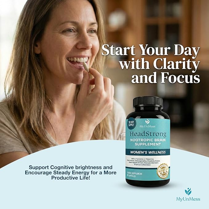 HeadStrong Nootropic Brain Supplement for Women – Cognitive Support Supplements – Advanced Memory Formula for Mood Support & Daily Wellness – Unflavored, Vegan & Gut-Friendly – 90 Capsules