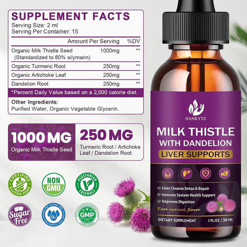(1 Pack) Milk Thistle Supplement for Liver Cleanse Detox & Repair, Liver Detox Drops with Organic Milk Thistle Seed, Artichoke Extract, Dandelion, Turmeric and Vegan, Non-GMO, Gluten-Free - 1 Fl Oz
