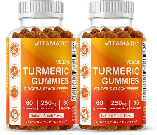 Vitamatic Turmeric Gummy with Ginger & Black Pepper Extract – 60 Vegan Gummies Each | 2 Pack (120 Gummies) 95% Curcuminoids – Powerful Antioxidant & Inflammatory Support