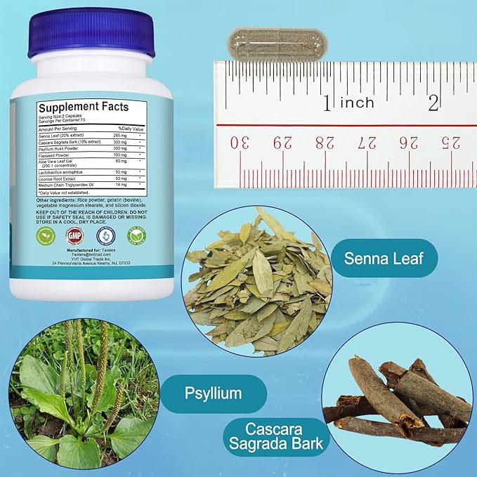 15 Day Cleanse Gut Support 2 Pack, Detox Supplement with Senna, Cascara Sagrada & Psyllium Husk, for Men and Women | Total 60 Capsules