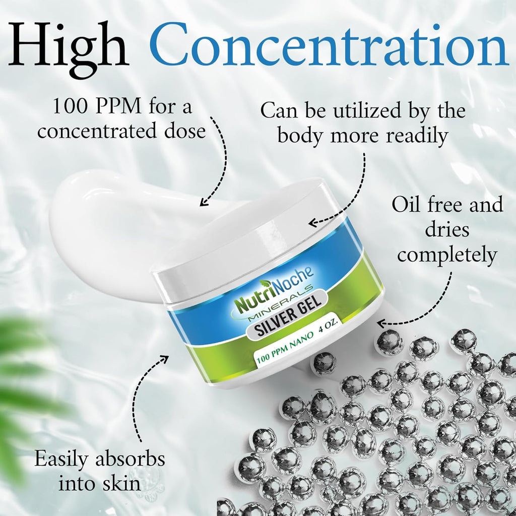 Nutrinoche Nano Silver Gel - Advanced Colloidal Silver Skin Cream - Wound Care & First Aid Gel Soothing Topical Ointment for Burns, Razor Burn and Sunburn Irritations - Unscented 4 Oz Jar
